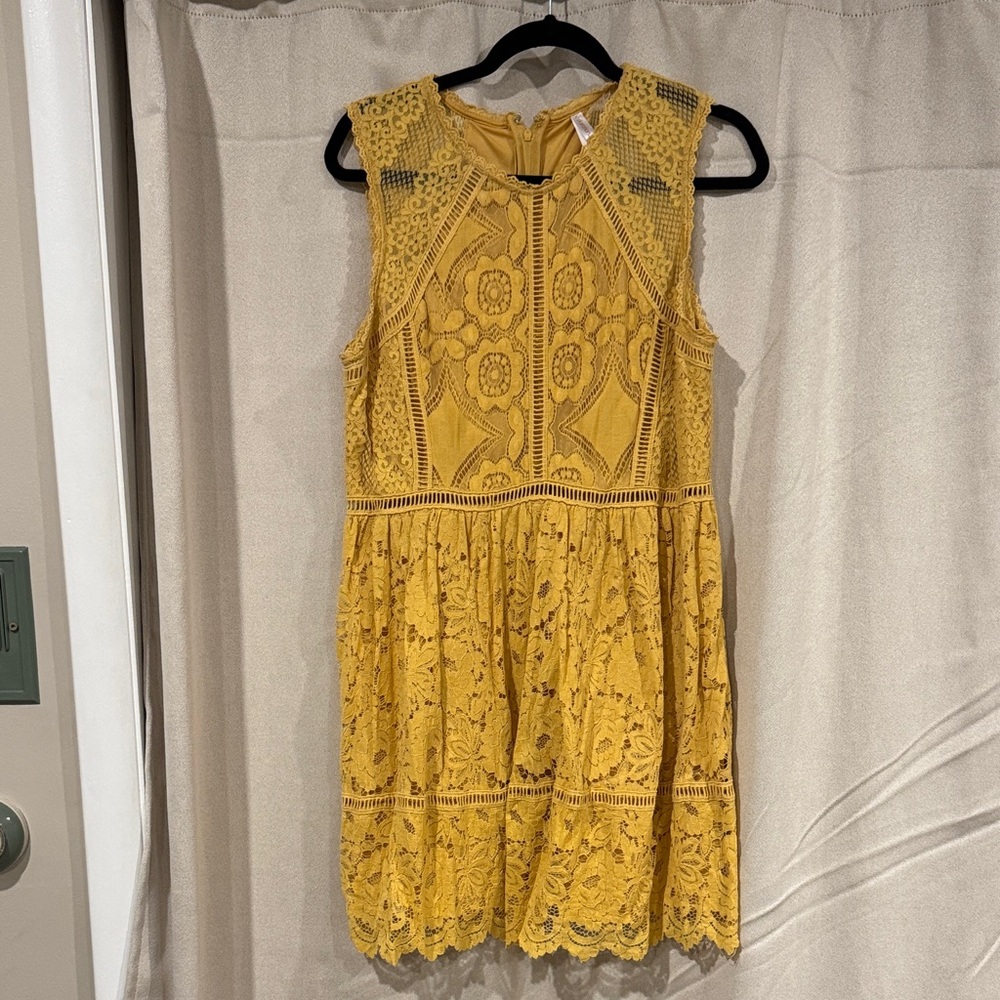 Xhilaration Yellow Lace overlay Sleeveless Dress XL